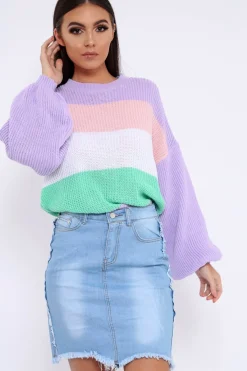 Rebellious Fashion Lilac Nude and White Striped Jumper - Ammie