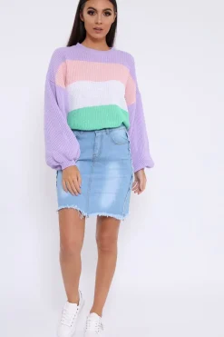Rebellious Fashion Lilac Nude and White Striped Jumper - Ammie