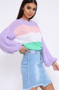 Rebellious Fashion Lilac Nude and White Striped Jumper - Ammie