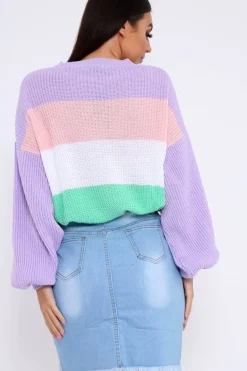 Rebellious Fashion Lilac Nude and White Striped Jumper - Ammie