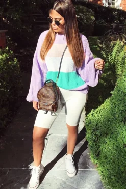 Rebellious Fashion Lilac Nude and White Striped Jumper - Ammie