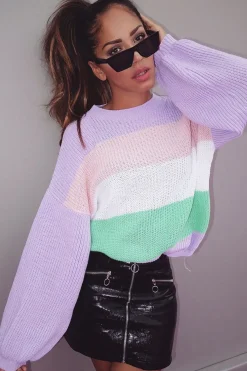 Rebellious Fashion Lilac Nude and White Striped Jumper - Ammie