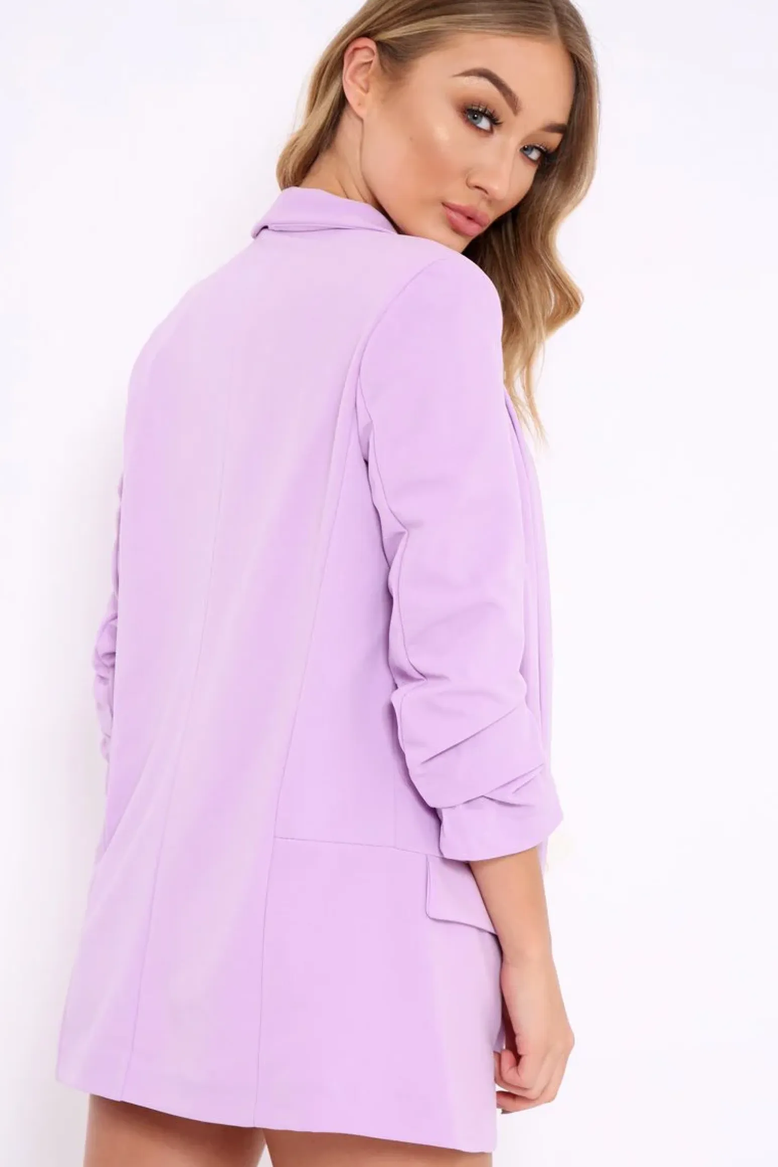 Rebellious Fashion Lilac Open Front Ruffled Sleeves Blazer - Kanna