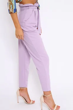 Rebellious Fashion Lilac Paper Bag Tie Waist Cigarette Trousers - Karmen