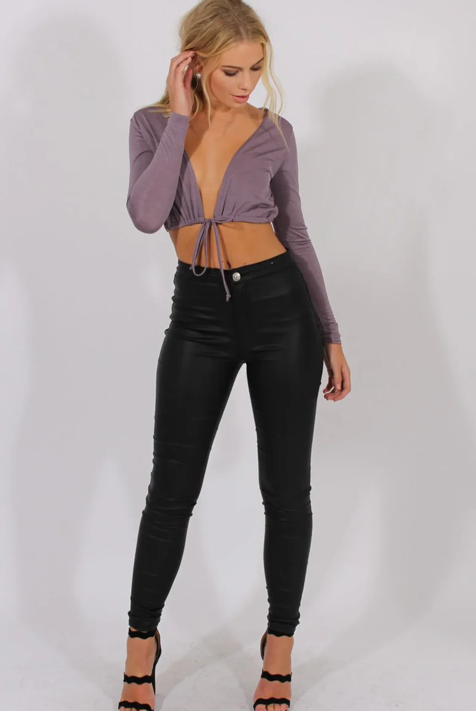 Rebellious Fashion Lilac Plunge Drawstring Crop Top - Aggie