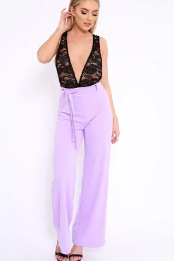 Rebellious Fashion Lilac Plunge Front Lace Jumpsuit - Felice