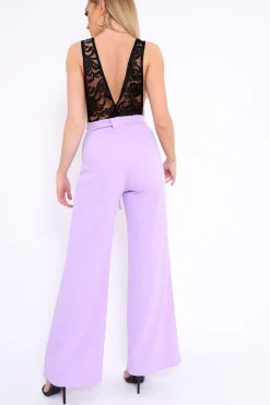 Rebellious Fashion Lilac Plunge Front Lace Jumpsuit - Felice