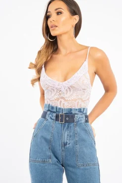 Rebellious Fashion Lilac Plunge V Front Lace Bodysuit - Tiah