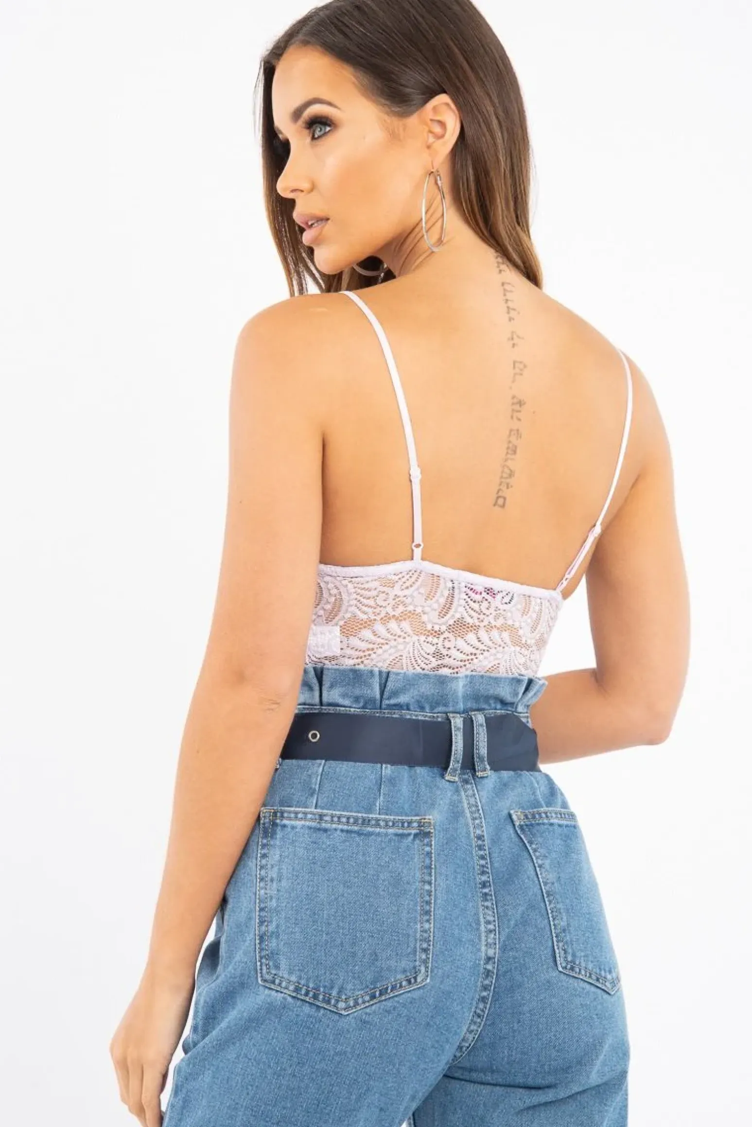 Rebellious Fashion Lilac Plunge V Front Lace Bodysuit - Tiah