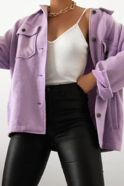 Rebellious Fashion Lilac Pocket Oversized Brushed Shacket - Caley