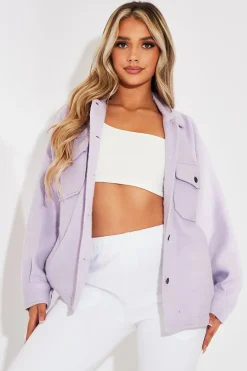 Rebellious Fashion Lilac Pocket Oversized Brushed Shacket - Caley