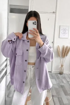 Rebellious Fashion Lilac Pocket Oversized Brushed Shacket - Caley