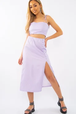 Rebellious Fashion Lilac Polka Midi Skirt and Crop Top Co-ord - Viktoriya