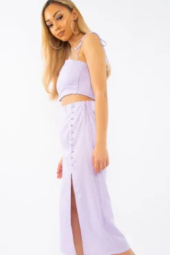 Rebellious Fashion Lilac Polka Midi Skirt and Crop Top Co-ord - Viktoriya