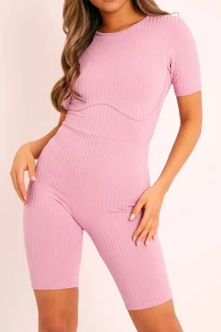 Rebellious Fashion Lilac Ribbed Corset Unitard Playsuit - Delfina