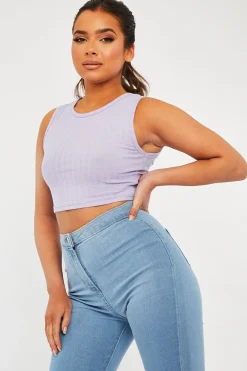 Rebellious Fashion Lilac Ribbed Vest Cropped Top - Briza