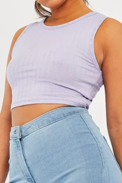 Rebellious Fashion Lilac Ribbed Vest Cropped Top - Briza