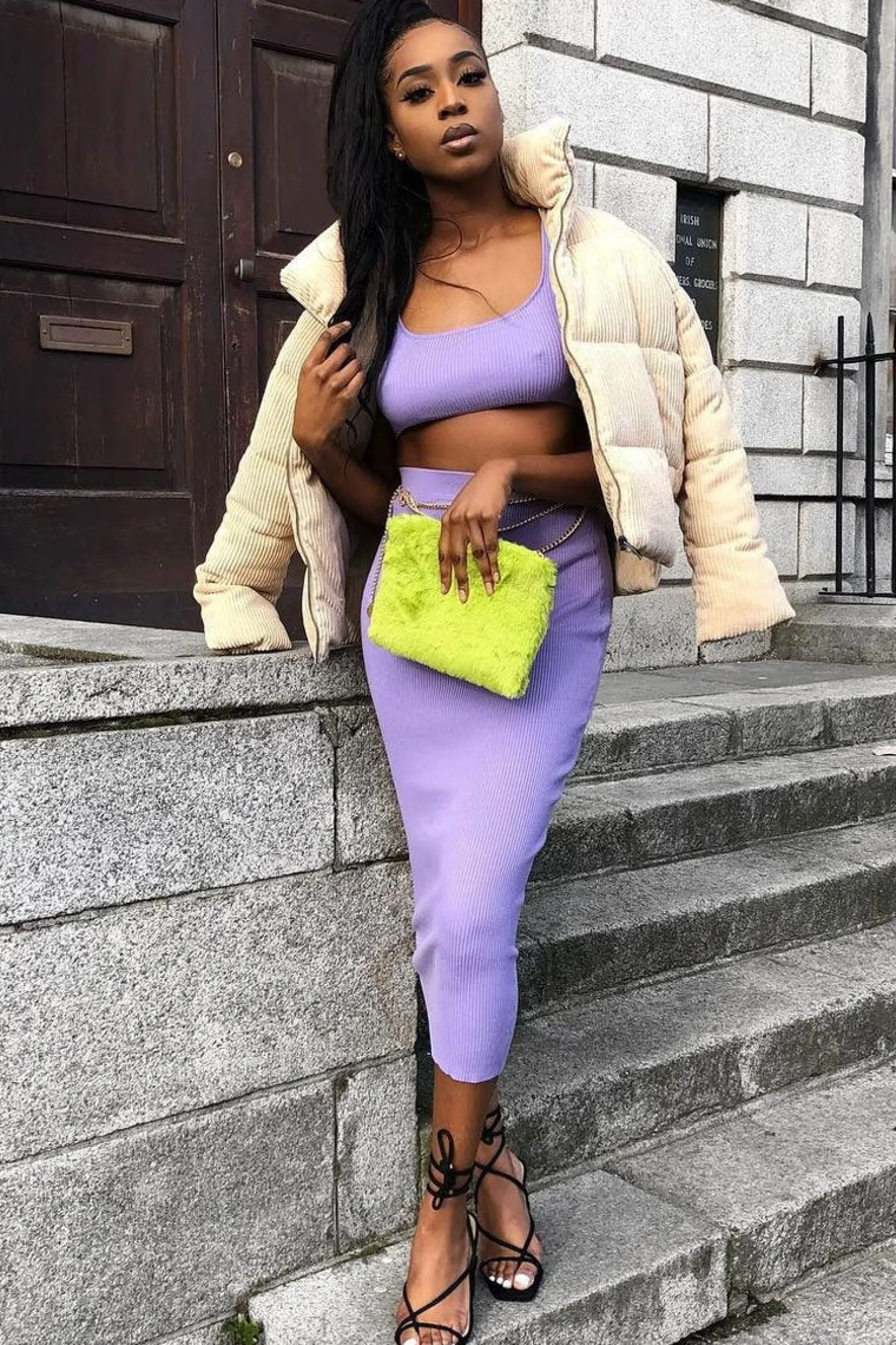 Rebellious Fashion Lilac Rib Knit Crop Top Midi Skirt Co-Ord - Larissa