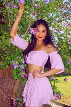Rebellious Fashion Lilac Ruffle Bardot Crop Top And Skirt Co-ord - Aamora