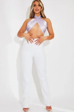 Rebellious Fashion Lilac Satin Bandana Halterneck Crop Top - Charlise