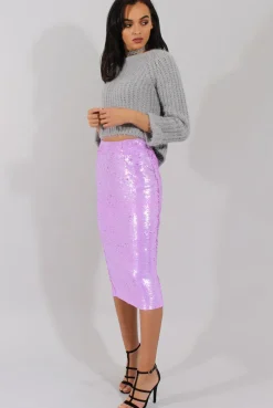 Rebellious Fashion Lilac Sequin Pencil Skirt - Sybil