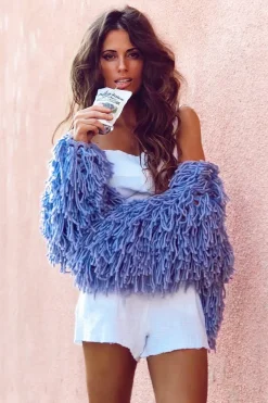 Rebellious Fashion Lilac Shaggy Crop Jacket - Neha