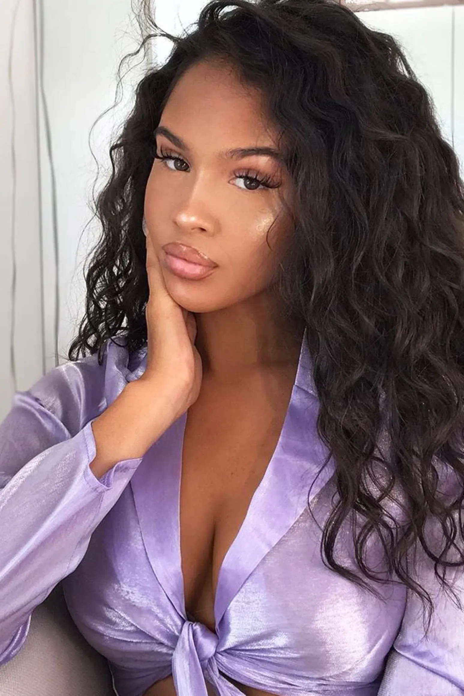 Rebellious Fashion Lilac Shimmery Tie Front Slinky Blouse - Maddie