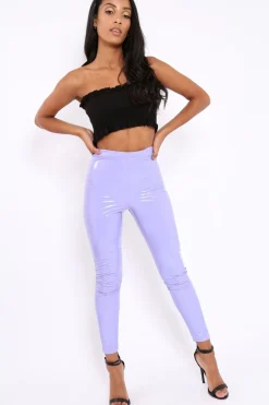 Rebellious Fashion Lilac Shiny Vinyl PU Leggings - Rio