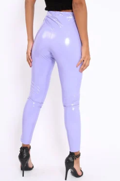 Rebellious Fashion Lilac Shiny Vinyl PU Leggings - Rio