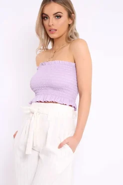 Rebellious Fashion Lilac Shirred Frill Bandeau Crop Top - Camren