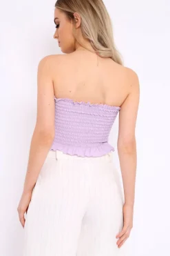 Rebellious Fashion Lilac Shirred Frill Bandeau Crop Top - Camren
