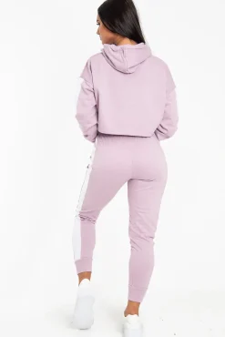 Rebellious Fashion Lilac Side Stripe Cropped Hoodie and Jogger Set - Darshi