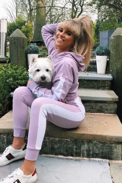 Rebellious Fashion Lilac Side Stripe Cropped Hoodie and Jogger Set - Darshi
