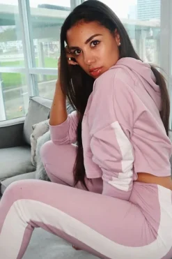 Rebellious Fashion Lilac Side Stripe Cropped Hoodie and Jogger Set - Darshi