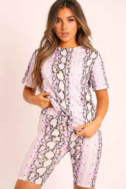 Rebellious Fashion Lilac Snake T-shirt Cycling Short Set - Alissandra