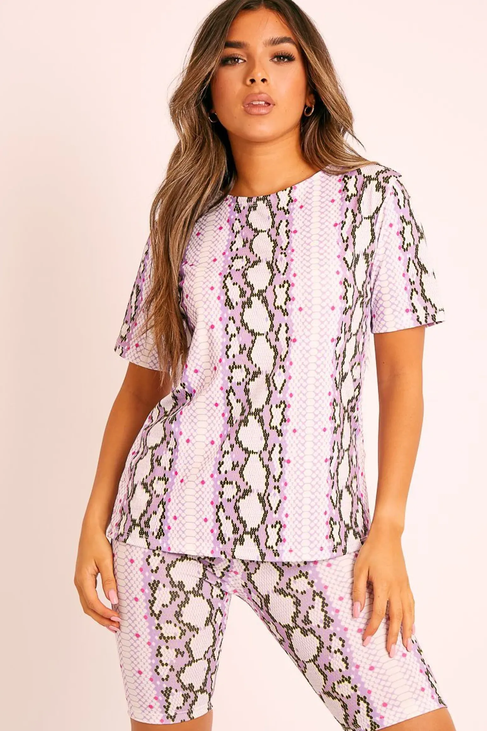 Rebellious Fashion Lilac Snake T-shirt Cycling Short Set - Alissandra