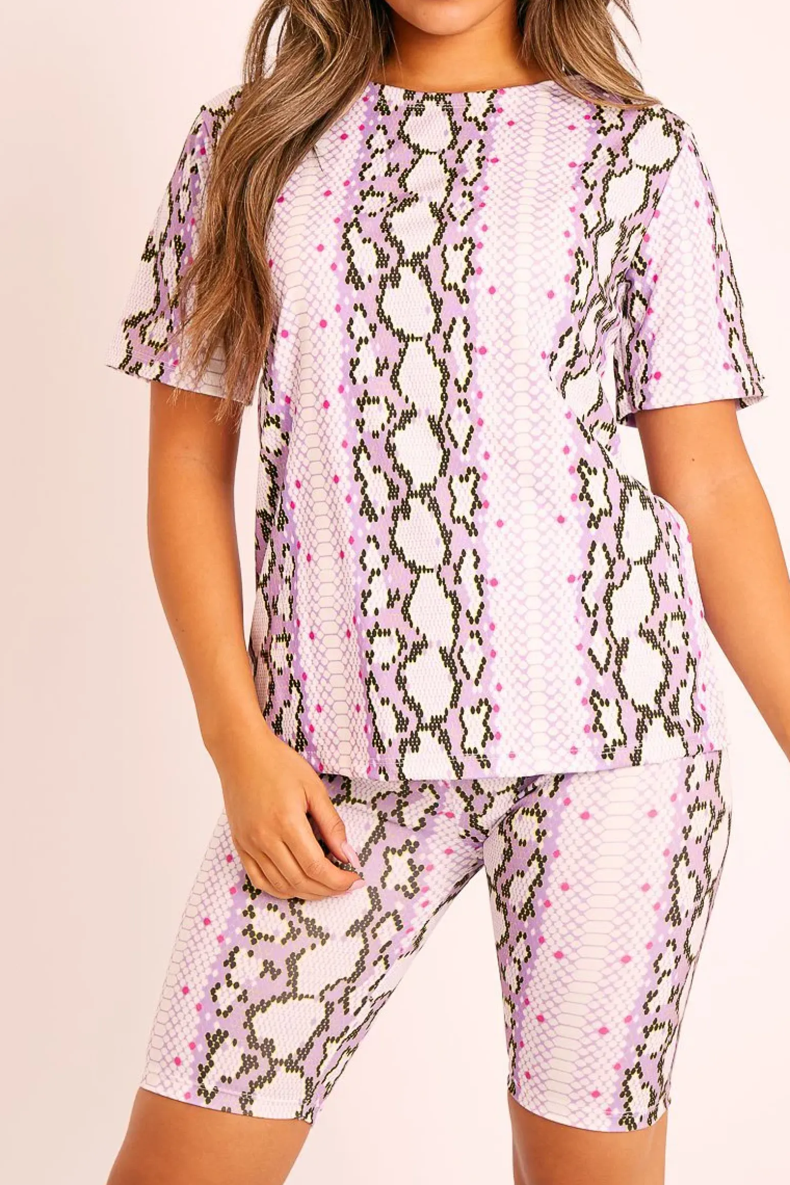 Rebellious Fashion Lilac Snake T-shirt Cycling Short Set - Alissandra
