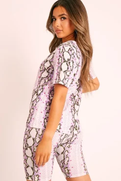 Rebellious Fashion Lilac Snake T-shirt Cycling Short Set - Alissandra
