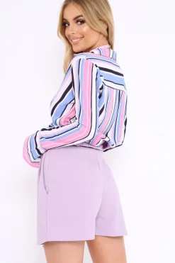 Rebellious Fashion Lilac Striped Plunge Twist Front Crop Top - Gracelee