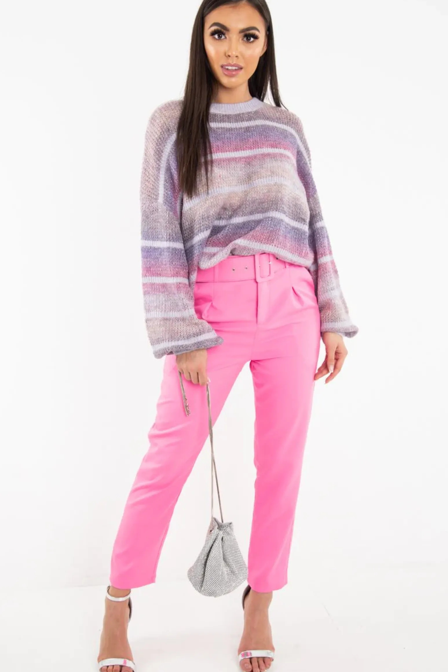 Rebellious Fashion Lilac Stripe Glitter Soft Knit Jumper - Asiya