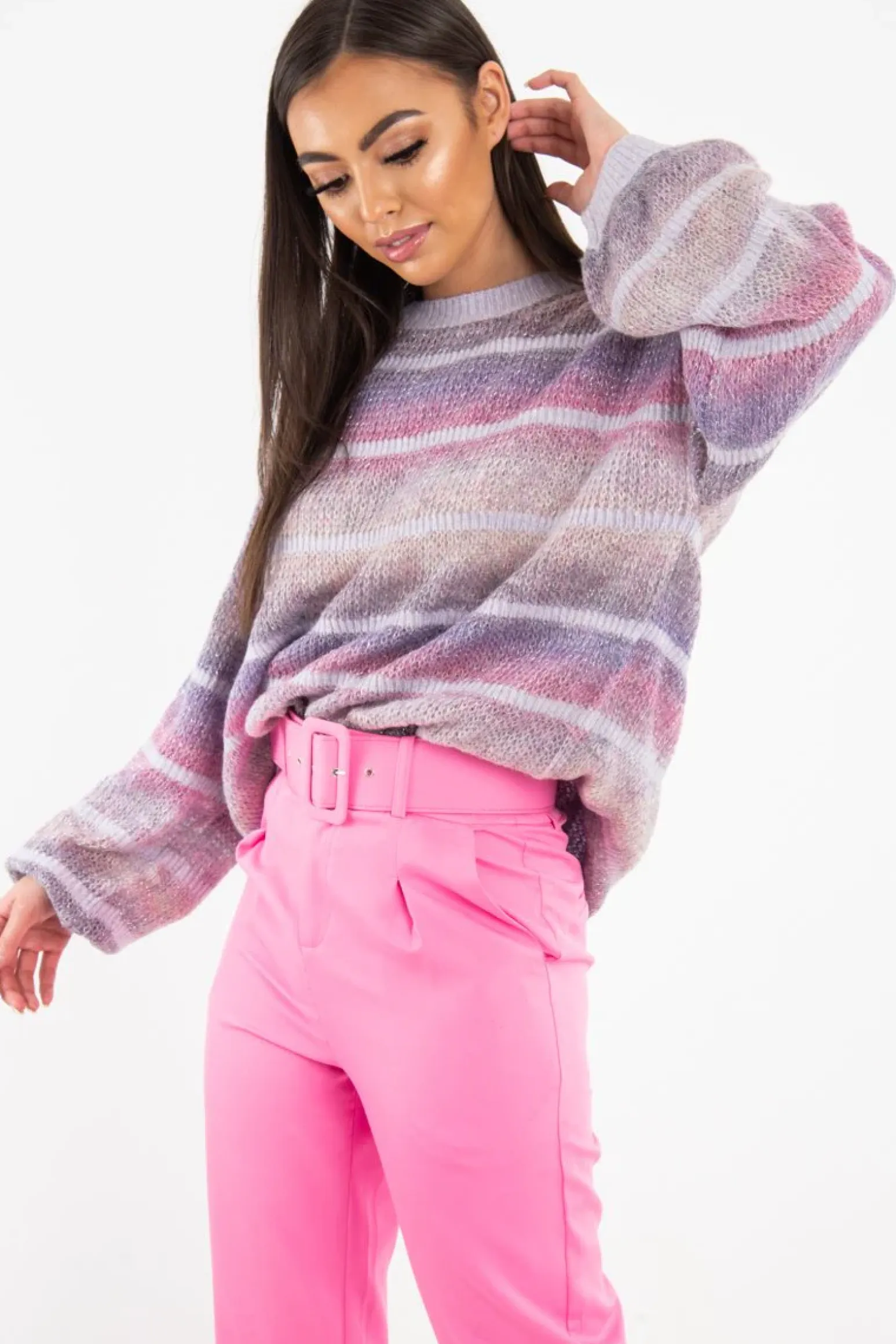 Rebellious Fashion Lilac Stripe Glitter Soft Knit Jumper - Asiya