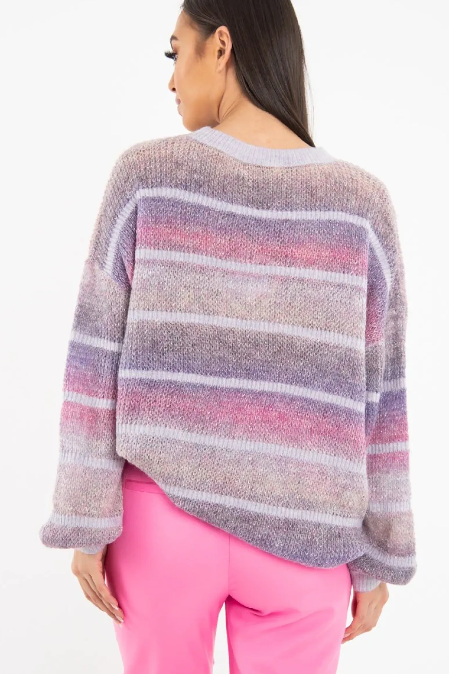 Rebellious Fashion Lilac Stripe Glitter Soft Knit Jumper - Asiya