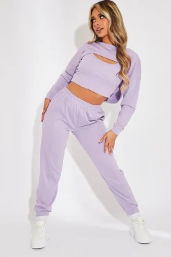 Rebellious Fashion Lilac Top + Joggers 3 Piece Co-ord - Julie