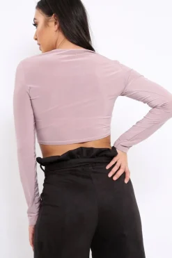 Rebellious Fashion Lilac Twist Knot Front Crop Top - Keely