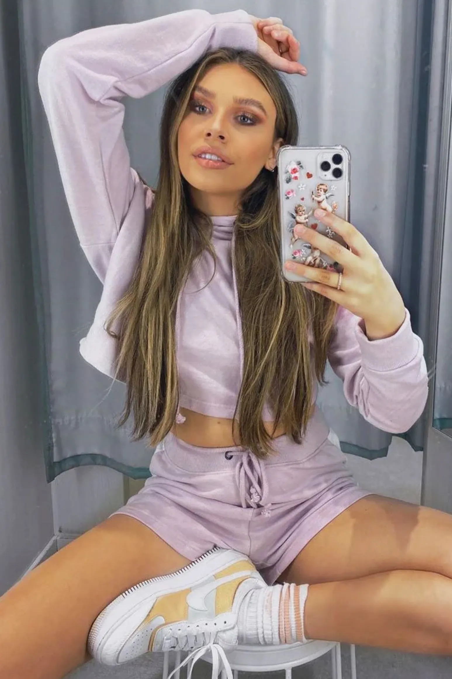 Rebellious Fashion Lilac White Stripe Cropped Hoodie and Shorts Loungewear Co-ord - Dariella