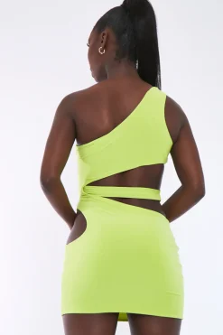 Rebellious Fashion Lime Asymmetric Cut Out Mini Dress - Erin