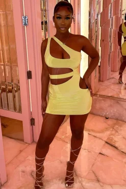 Rebellious Fashion Lime Asymmetric Cut Out Mini Dress - Erin