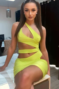 Rebellious Fashion Lime Asymmetric Cut Out Mini Dress - Erin