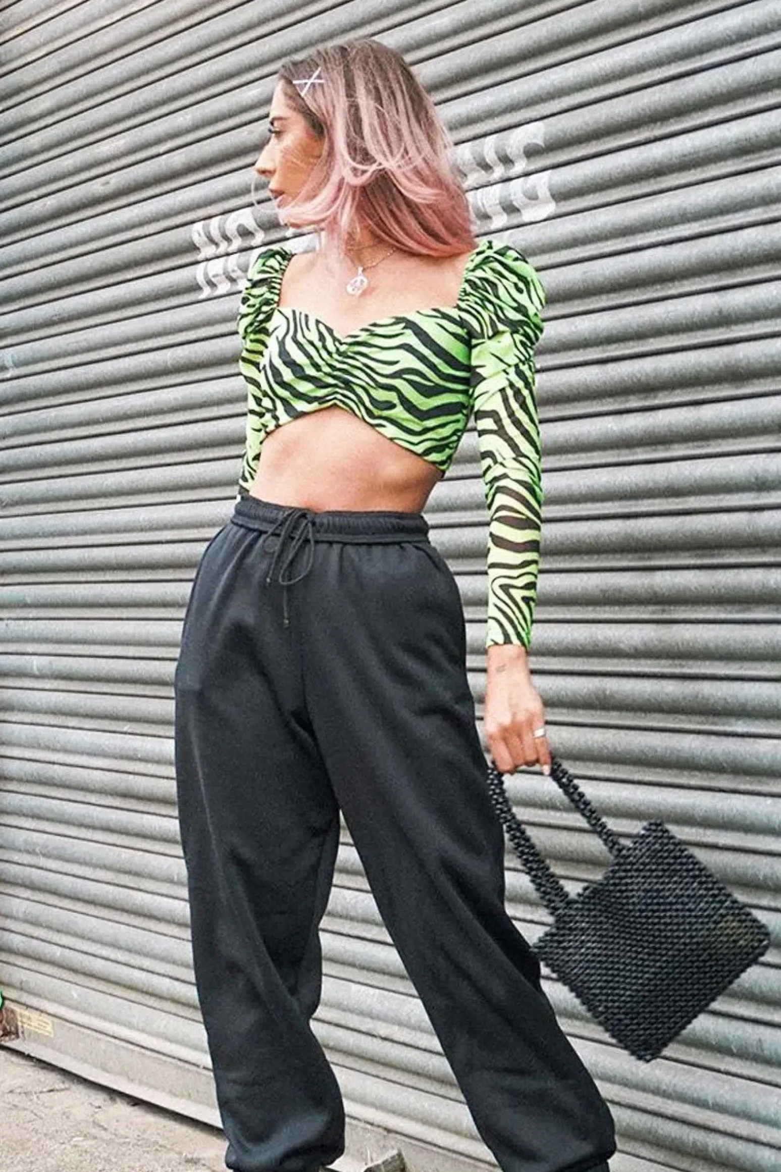 Rebellious Fashion Lime Animal Print Mesh Puff Sleeve Crop Top - Kiarra