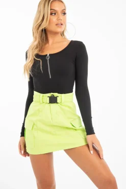 Rebellious Fashion Lime Buckle Belted Utility Skirt - Fallyn